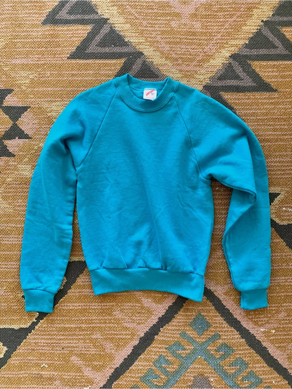 Jerzees 90s Youth Crew Pullover Sweatshirt Blue Green USA